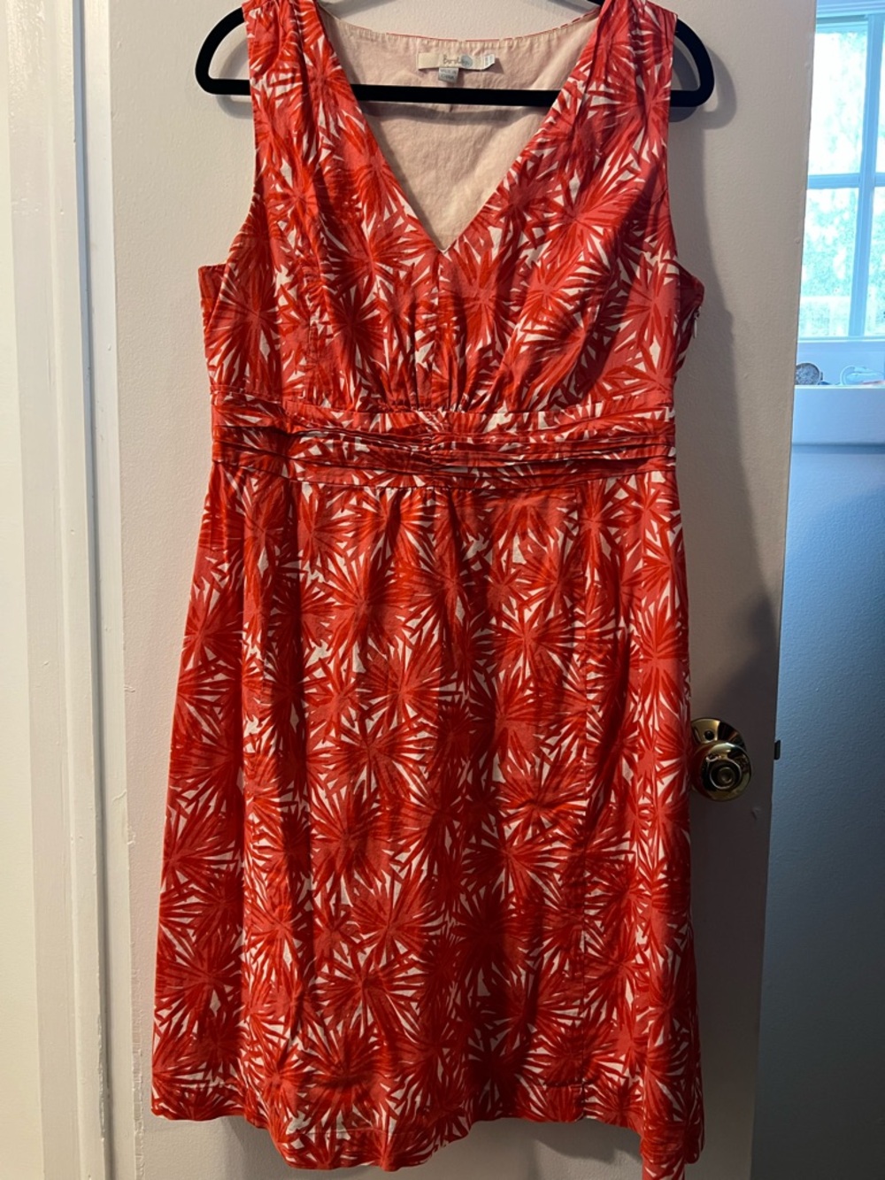 Boden Red and White Floral V-Neck Dress